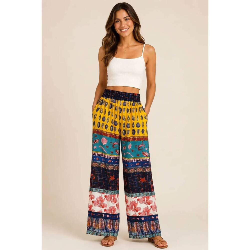 NEW ISLE APPAREL seaside patchwork palazzo pant in multi